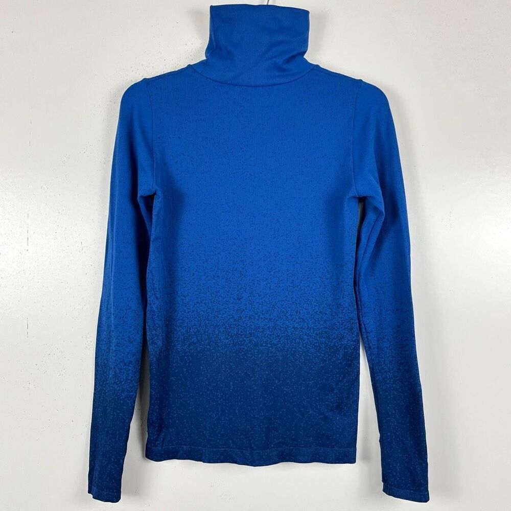 Athleta Flurry Base Layer Turtleneck Women's Medium Blue Black Ombre Rib Fitted